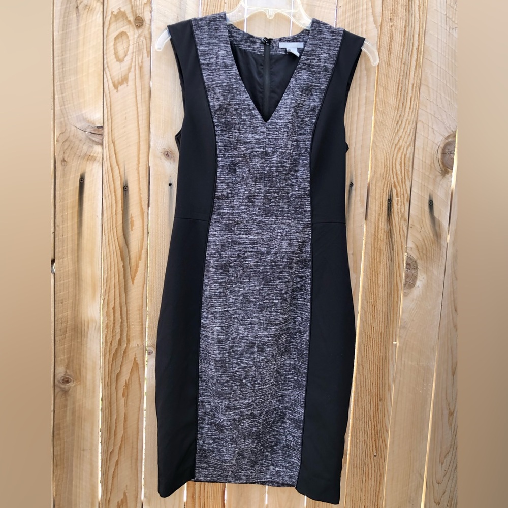 H&M Women Black Gray Midi Bodice Dress Back Zipper Lined Size 8